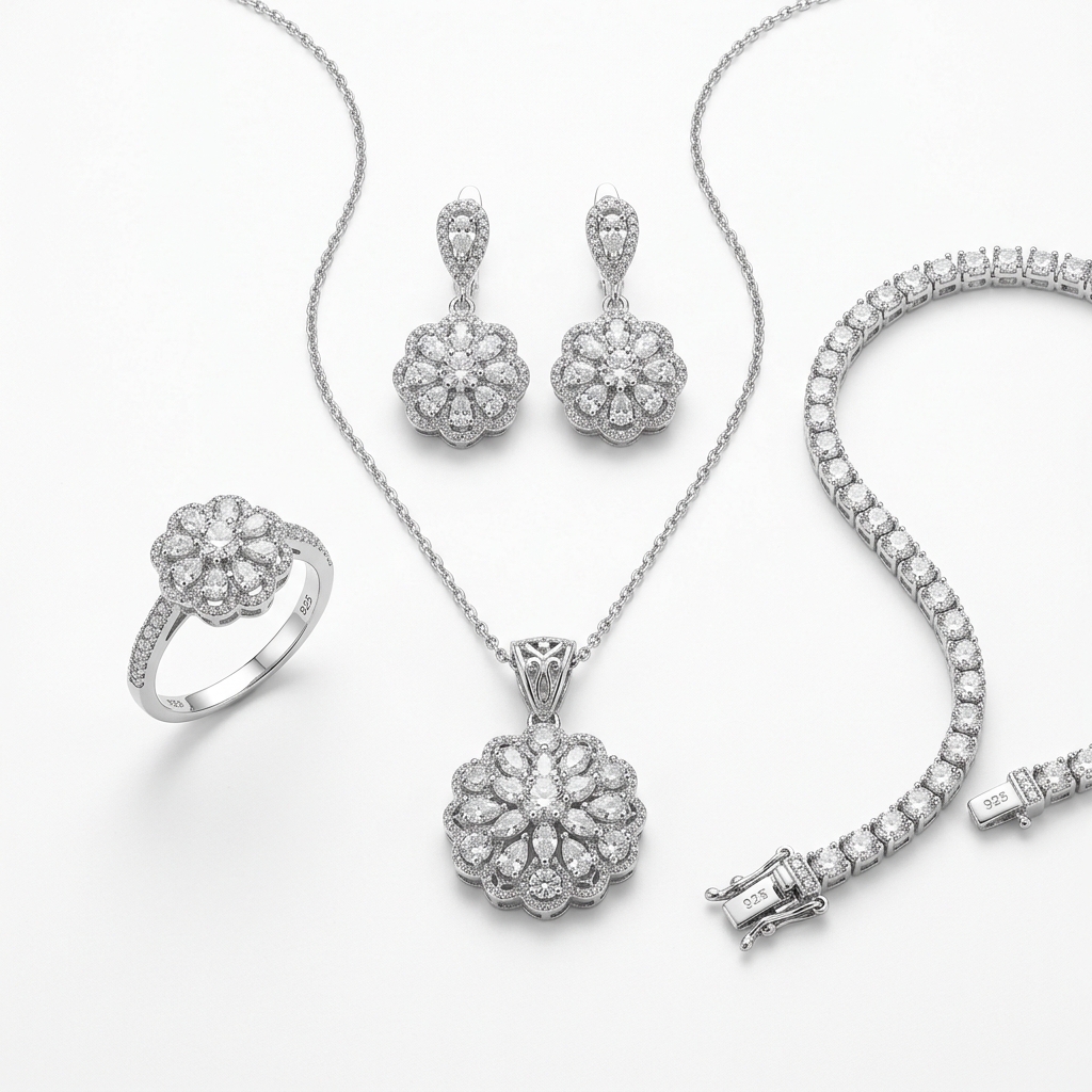 Elegant Sterling Silver Jewelry Set - Image 3